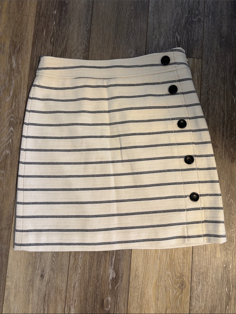 Ann Taylor White and Black Striped Button-Detail Mini Skirt